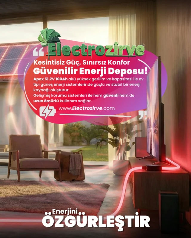 🔋 Apex ile Enerji Depolamada Güvenli Çözüm
Apex 51.2V 100Ah LiFePO4 Lityum Akü,
güneş enerji sistemleri için yüksek performanslı ve uzun ömürlü enerji depolama sağlar.
✔ Kesintisiz güç
✔ Güvenli batarya teknolojisi
✔ Off-grid ve hibrit sistemlere uyumlu
✔ Ev, villa, karavan ve ticari projeler için ideal
Enerjinizi güvenle depolayın, konforunuzu artırın.
#Electrozirve #ApexEnergy
#EnerjiDepolama #LiFePO4
#GüneşEnerjisi #SürdürülebilirEnerji
#OffGridSistemler #EnerjiTeknolojileri
#YenilenebilirEnerji #SolarEnergy